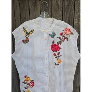 3J Workshop Johnny Was Tunic Dress Striped Floral Embroidered Boho size XL thumbnail 3