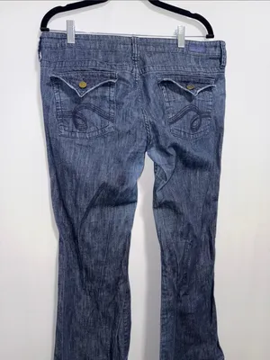 See‎ Thru Soul Dark Wash Flare Leg Jeans Size 32 Blue Denim Flap Pocket Boho Y2K thumbnail 6