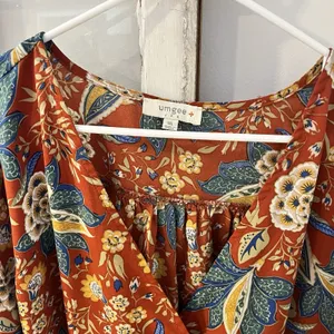 Umgee Plus 1XL Floral Paisley Chiffon Shift‎ Tunic Dress Orange Boho Bell Sleeve thumbnail 2