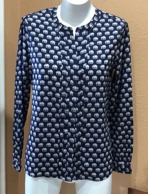 Skies are blue elephant button down blouse thumbnail 1