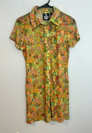 NWT Raggesd Priest Colorful Retro Square Button Down Mesh Shirt Mini Dress 12 thumbnail 1