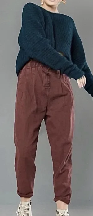 Free People NWOT Margate Pleated Paperbag Waist Burgundy Drawstring Pants, XS thumbnail 1