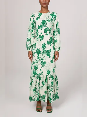 Veiled Collection Dalia Floral Tiered Maxi Dress Long Sleeve Green Large NEW NWT thumbnail 3
