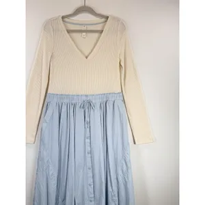 Anthropologie Daily Practice Midi Dress Blue Twofer V Neck Ribbed Stretch Medium thumbnail 6
