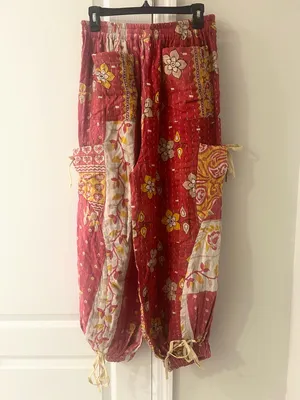 Red and Pink Floral Boho Kantha Jogger Pants thumbnail 4