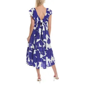 CROSBY‎ by Mollie Burch Eloise Tie Linen-Blend Midi Dress Aegean Bloom Size XS thumbnail 8