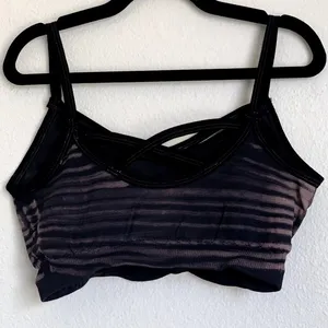 NEW Free People Movement Criss Cross Striped Sports‎ Bra Workout in Black Gray thumbnail 2