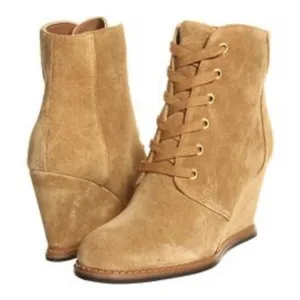 Kate Spade Size 7 Wedge Booties Saundra Tan Suede Lace Up Boots New York Fall thumbnail 2