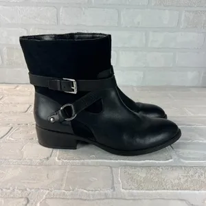 Ralph Lauren Makalia Boots Womens 8 Black Leather Suede Ankle Zip Buckle‎ Riding thumbnail 2