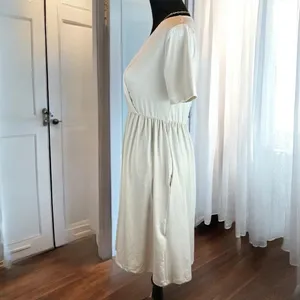 zenana faux wrap dress sand cream fit &‎ flare pockets casual surplice small thumbnail 3