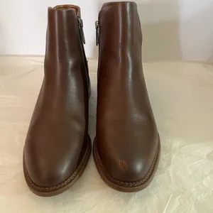 FRANCO SARTO (7) BROWN LEATHER ANKLE BOOT WITH SIDE ZIP PREOWNED thumbnail 7