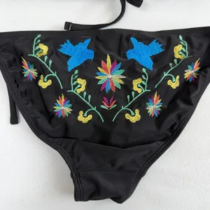NEW‎ Candie's black floral embroidered push up tie halter bikini swimsuit set M thumbnail 8