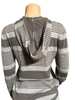 Long sleeve gray stripe half button Henley hoodie sweatshirt top M thumbnail 6