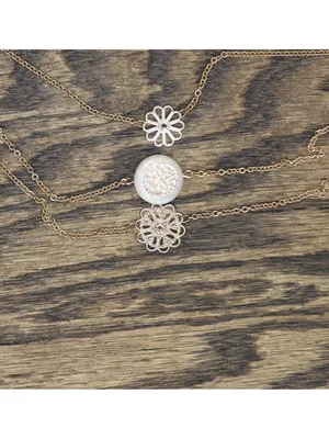 NWT New York & Company Tier Multi Floral Pendants Necklace Rose Gold 18" + 3" thumbnail 3