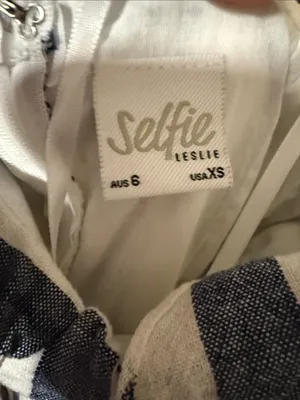 Selfie Leslie Navy and White Striped Tie-Waist Romper thumbnail 3