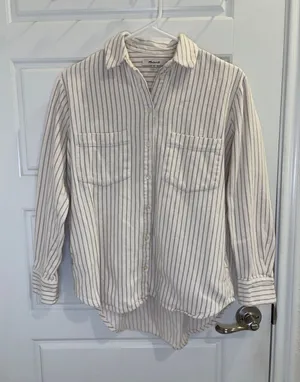 Madewell Striped Flannel Button Down Shirt XXS 100% Cotton Oversized thumbnail 1