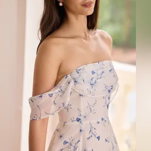 Rihoas White Floral Slit Strapless Maxi Dress thumbnail 4