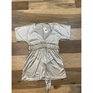 Charlotte Russe V‑Neck Tie‑Back Top Size L Silver Gold New With Tag thumbnail 4