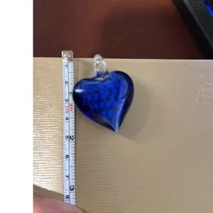 Hand-Blown blue Glass Heart Pendant Floral Swirl Designs pop of color 90s vibe thumbnail 7