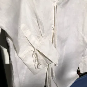 Pink Ribbon Collection White 100% Linen Tie Front Shirt Blouse M thumbnail 3