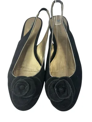 DaniBlack Suede slingback kitten heel rosette vamp black Size 9.5” thumbnail 2