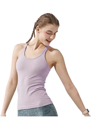Ribbed Workout Tank Top - Light Pink/Purple thumbnail 3