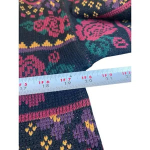 VTG 80s 90s Stefano International Black Rose Floral Knit Sweater Pullover M thumbnail 8