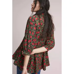 Anthropologie ERI + ALI Iona Floral Soft Swing Blouse Tiered Top Shirt Medium thumbnail 7
