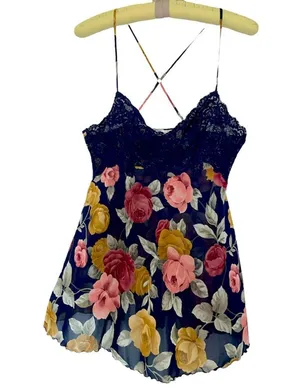 Victoria's Secret Sheer Blue Floral w/ Lacy Bust Chemise Babydoll Nightie size M thumbnail 1