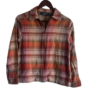 Giselle Apparel Women Zip‎ Front Plaid Shacket Small Orange Cabincore Western thumbnail 1