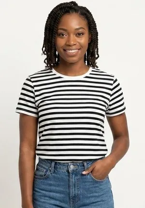 Madewell Top Womens M Black White Striped Short Sleeve Crewneck Casual Tee NY733 thumbnail 1