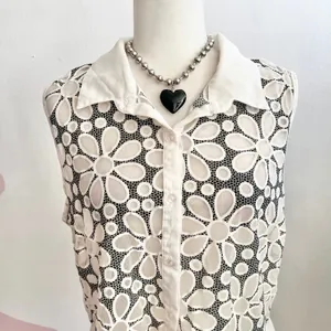 White 3D Flower Mesh‎ Sheer Top Y2K Fairycore Coquette Bridal XL thumbnail 2