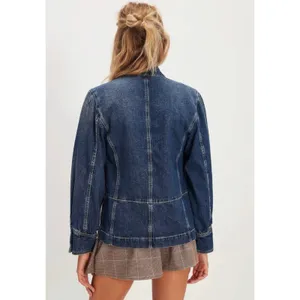 Free People Imogene Denim Officer Jacket in Ensign Wash Large Military Denim thumbnail 5