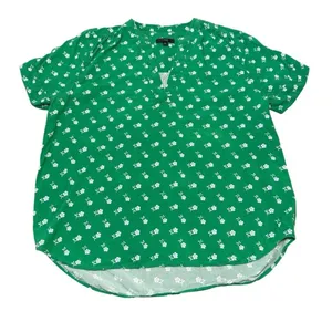 J.Crew Green Floral Print V Neck Short Sleeve Blouse Feminine Cheerful Botanical Medium thumbnail 2