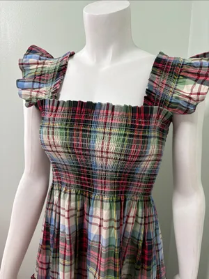 Hill House Ellie Nap Dress in White Multi Tartan Plaid Small NEW thumbnail 6
