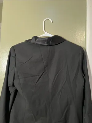 Women's Blazer Black Satin Lapel One Button Longline Lined Long Sleeve Stretch thumbnail 7