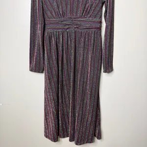 Boden Shimmer Glitter Long Sleeve Stripe Midi Dress Red Black Green Size 8 thumbnail 9