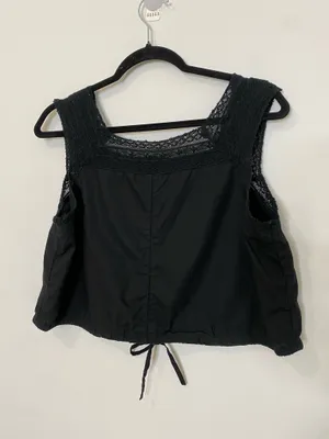 J.Crew Black Lace Trim Cropped Drawstring Top thumbnail 5