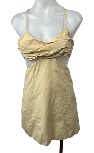 ZARA Yellow Pleated Cut Out Crossback Sleeveless Mini Cami Tank A-line Dress XS thumbnail 1