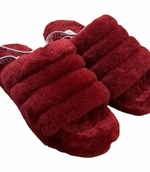 UGG Women’s Fluff Yeah Slides in Ruby Red Size 9 thumbnail 1