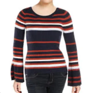 Bar III Striped Ribbed Bell Sleeve Sweater Medium Metallic Knit thumbnail 16