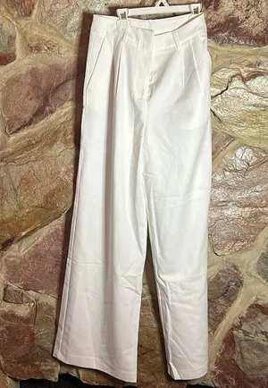 Commense Solid Wide Leg Pants Without Belt size small White thumbnail 3