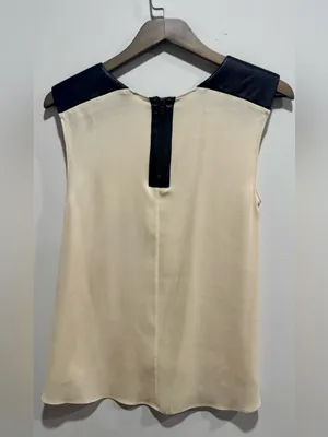 Alice + Olivia Silk Sleeveless Top Leather Shoulder Panels XS thumbnail 4