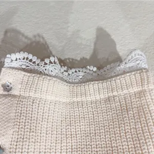 Jacquie The Label Cream Short Sleeve Knit Cardigan Star Buttons Lace Trim Top thumbnail 4