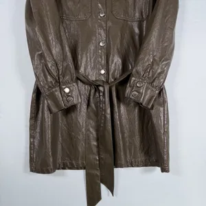 Zara Size-M Womens Mini Dress Green Faux Leather‎ Long Sleeve Belted thumbnail 11