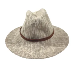 Hinge Womens Knit Fedora Sun Hat Oatmeal Beige Brown Band One‎ Size Boho EUC thumbnail 2