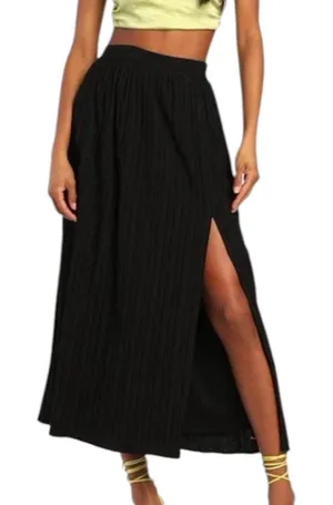 NWT Lulus Midsummer Memories Black Mid Rise Maxi Skirt Size Medium Crinkle Pleat thumbnail 1