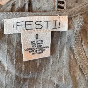 FESTI Olive Green Embroidered Dobby Mini Dress Cotton Linen Boho Size 0 - Large thumbnail 3