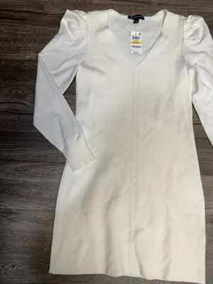 INC International Concepts White Puff Sleeve Sweater Dress M NWT thumbnail 4