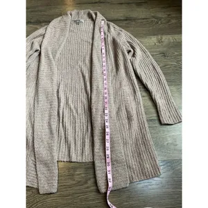 EUC Womens Barefoot Dreams cozy chic‎ lite tan brown ribbed soft cardigan size L thumbnail 7